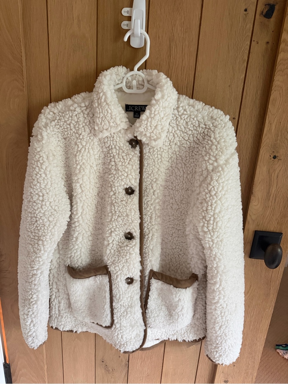 J. Crew Cream Sherpa Jacket with Brown Trim